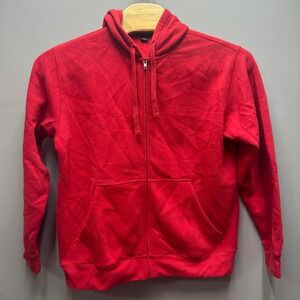 Lands' End Men's Full Zip Fleece Hoodie Red Hooded Sweatshirt NWOT